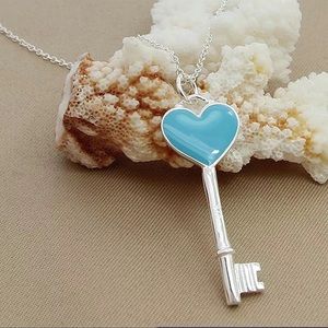 Turquoise and Sterling Silver Heart Key Necklace